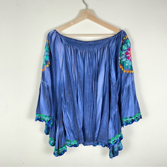 NWT Ruby Yaya Botanica Boho Artsy Hippie Bell Sleeve Blue Crochet Top Large - Picture 4 of 12